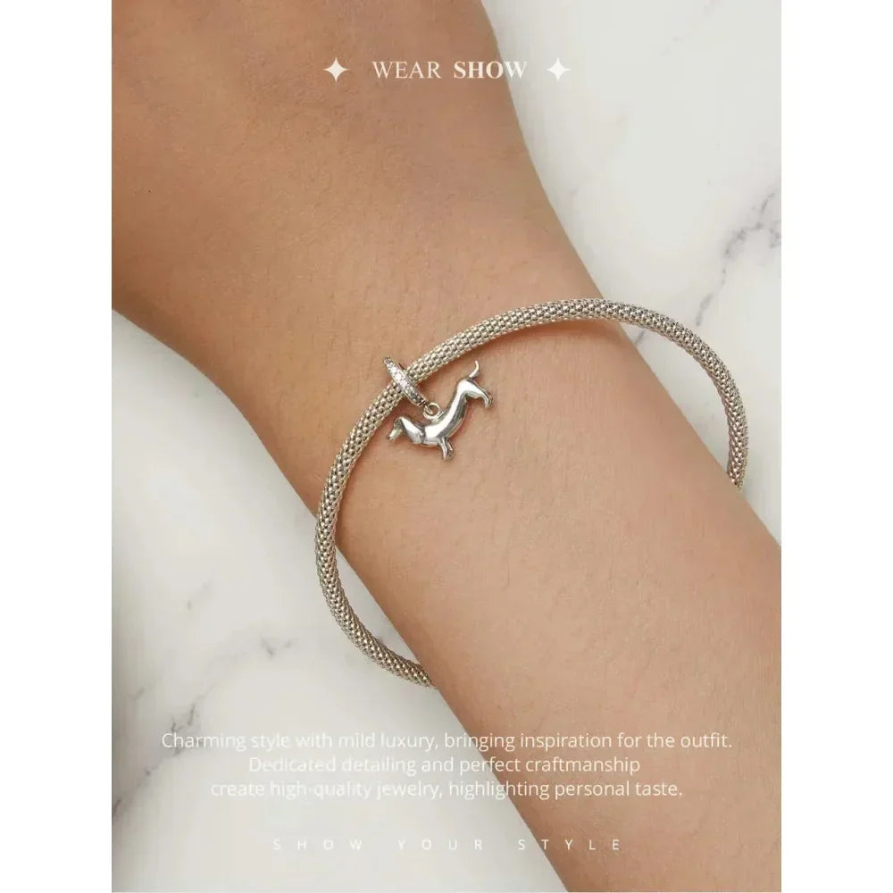 Genuine 925 Sterling Silver Pet Dog Charm For Bracelet - Poodle Dachshund Pendant