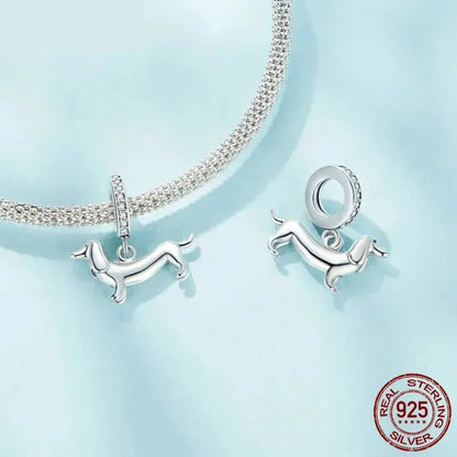 Genuine 925 Sterling Silver Pet Dog Charm For Bracelet - Poodle Dachshund Pendant
