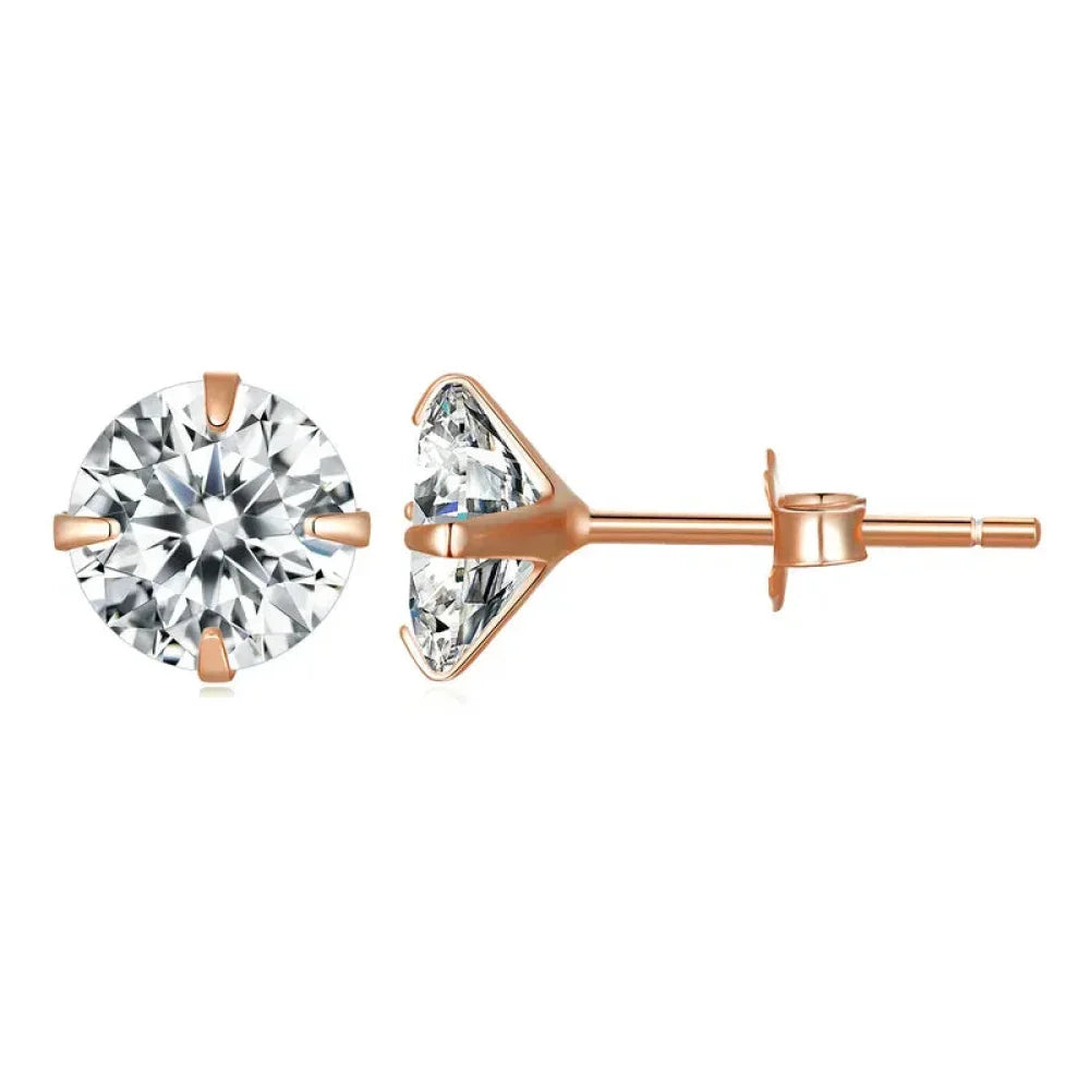 Boucles d'oreilles clous Cz - Argent sterling 925 plaqué platine - Zircons cubiques ronds hypoallergéniques 4mm 5mm 6mm 7mm Bse166