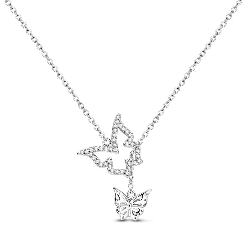 Collier Pendentif Double Papillon Scintillant en Argent Sterling 925