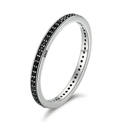 Bague en argent sterling 925 avec double cercle et oxydes de zirconium noirs et clairs
