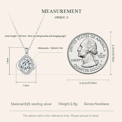 Collier pendentif Trèfle porte-bonheur en argent sterling et moissanite 1 carat