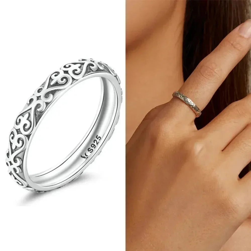 925 Sterling Silver Vintage Embossed Floral Ring