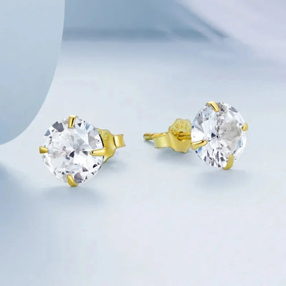 Boucles d'oreilles clous Cz - Argent sterling 925 plaqué platine - Zircons cubiques ronds hypoallergéniques 4mm 5mm 6mm 7mm Bse166