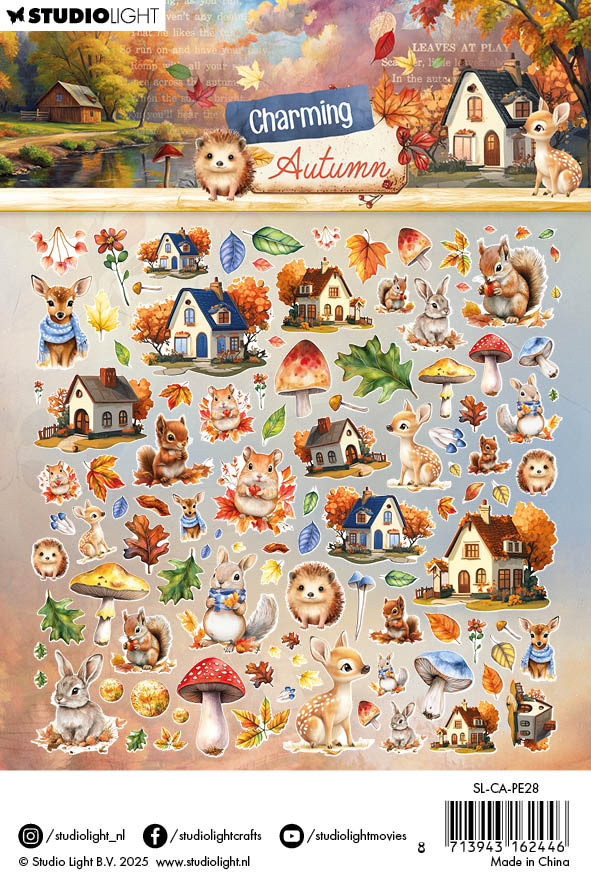 SL Éléments en papier Feuilles, Animaux et Maisons Charmant automne 108 pièces