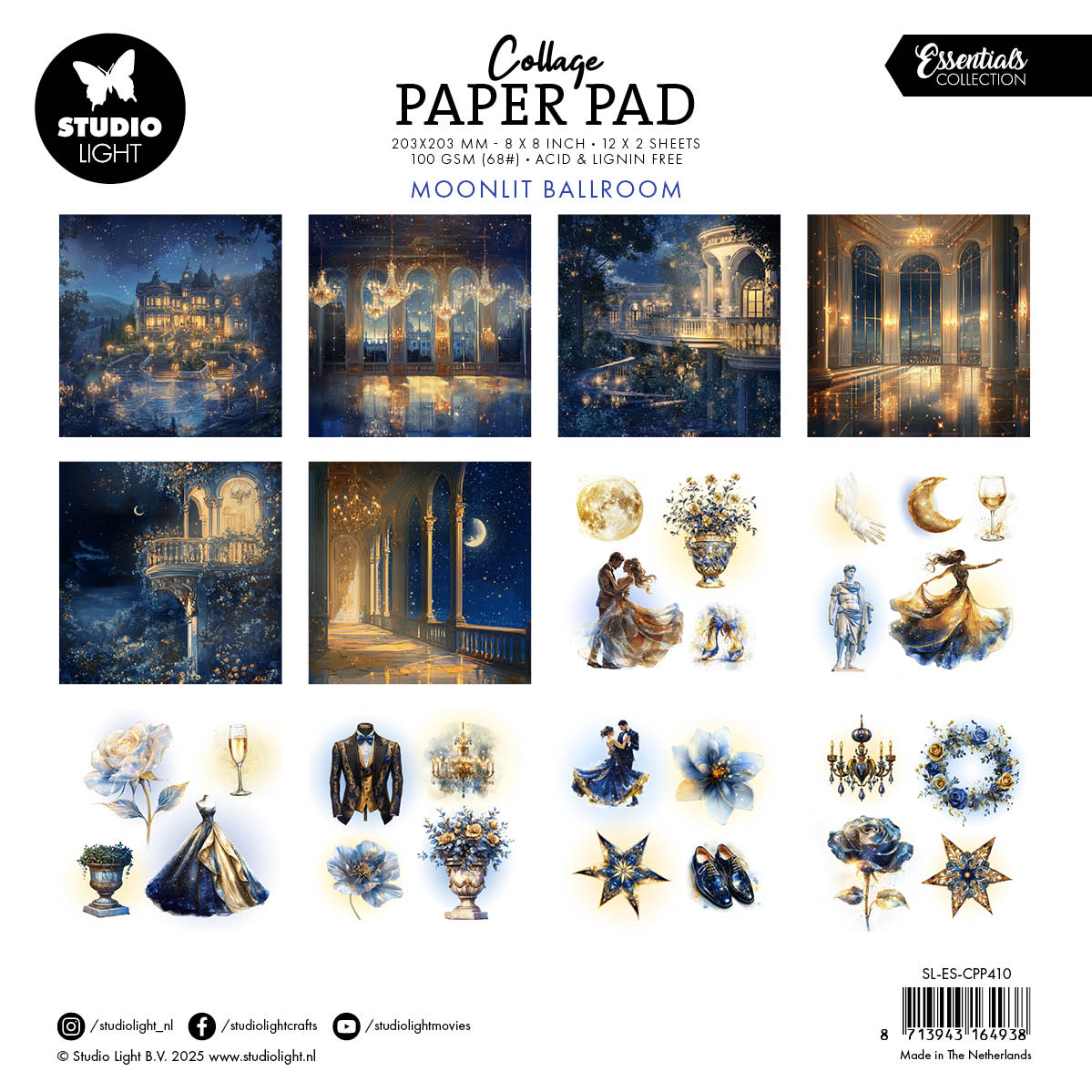Bloc de papier pour collage SL Moonlit Ballroom Essentials 203x203x5mm 24 feuilles