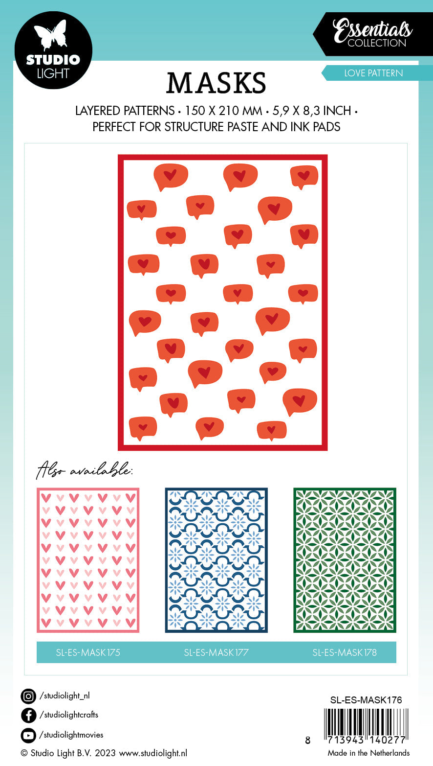 Masque SL motif Cœurs Essentiels 150x210x1mm 1 PC nr.176