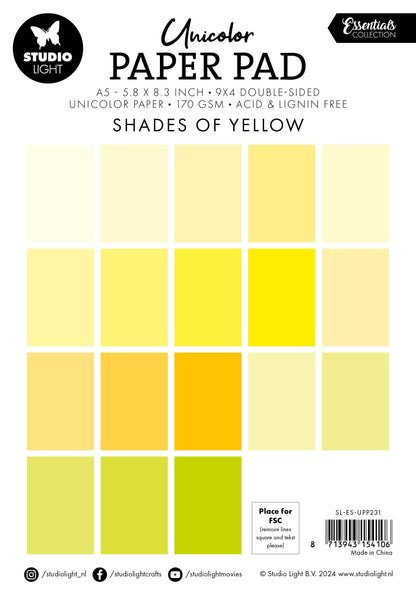 Bloc de papier unicolore SL Nuances de jaune Essentiels 36 feuilles