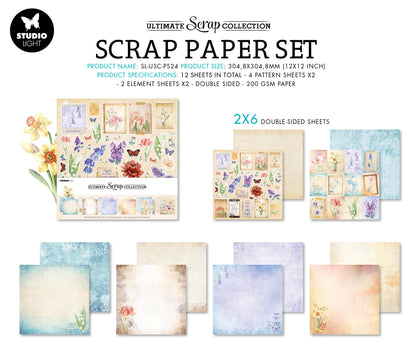 SL Papier Set Spring Grunge Collection Ultime de Scrapbooking 304,8x304,8x1mm 12 FEUILLES nr.24