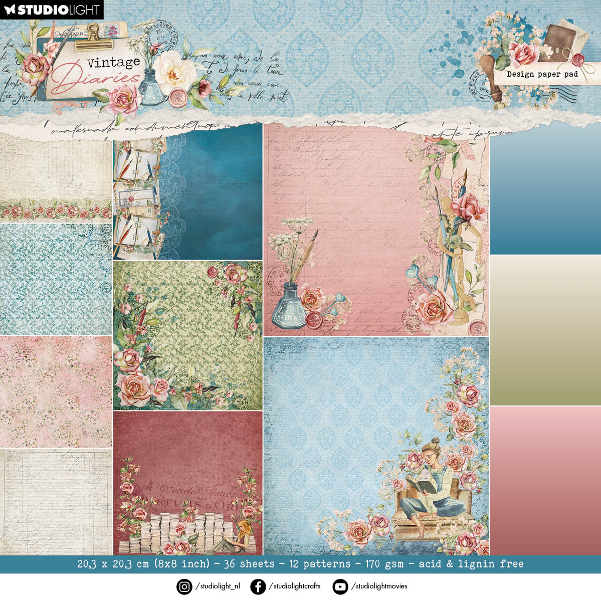 SL Design Bloc de papier fond papier vintage journaux 36 feuilles