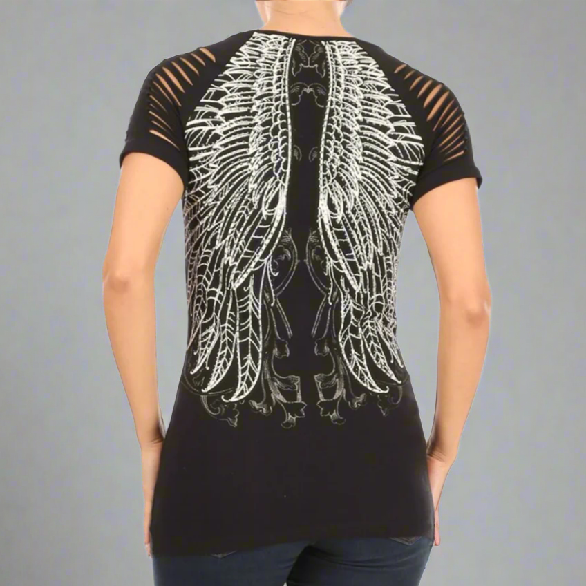 Haut raglan à strass ailes d'ange pour femme