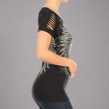 Haut raglan à strass ailes d'ange pour femme