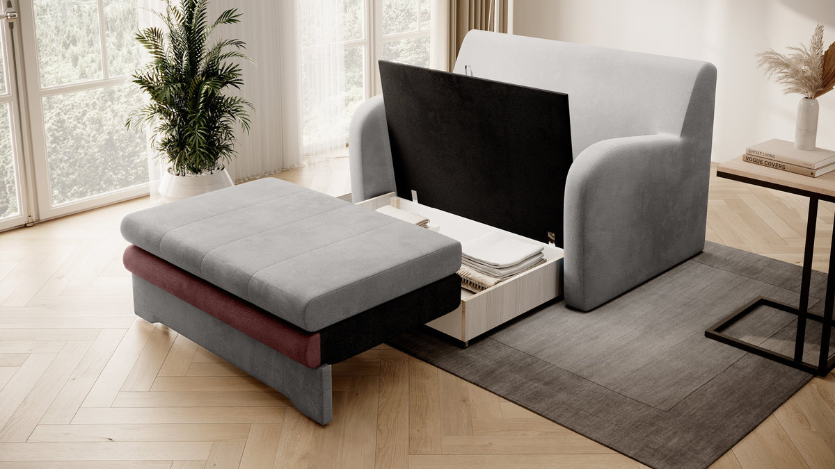 Ario Condo Style 2 Seater Storage Sleeper Sofa - Grey/Blush
