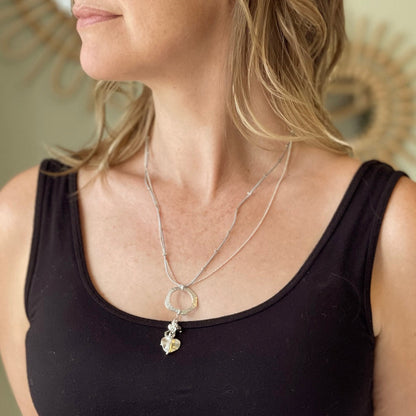 Collier Bague Martelé avec Breloques Cœur en Plaqué Argent
