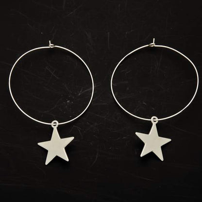 Silver Plate Star On Hoop Earrings