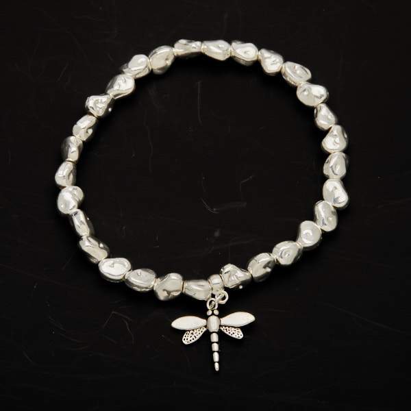 Dragonfly Charm Nugget Bracelet in Silver Plate