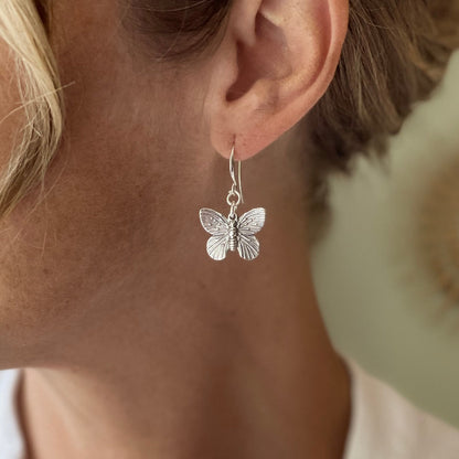 Boucles d'oreilles Breloques Papillon en Plaqué Argent