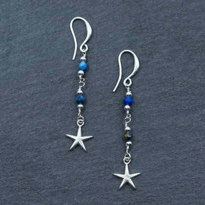 Boucles d'oreilles Breloque Cristal Bleu en Plaqué Argent