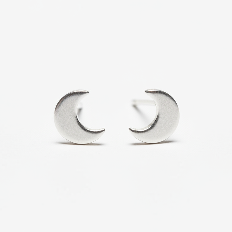 Moon Silver Plate Stud Earrings