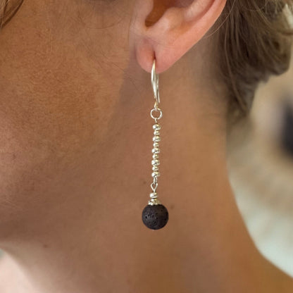 Lava Stone Earrings in Silver Plate