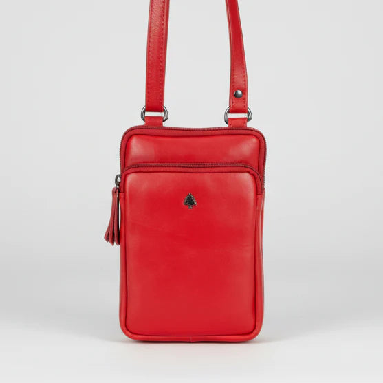 Greenwood Leather Compact Mini Crossbody. Slim Full-Grain Leather Phone Bag & Travel Organizer