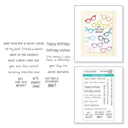 Lot de tampons transparents « Vœux d'anniversaire monstres » de la collection Anniversaire monstre