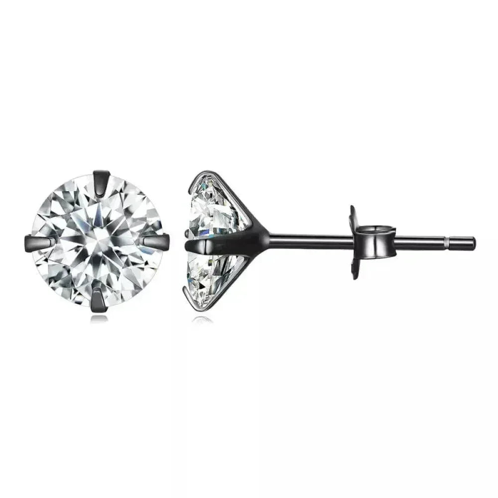 Boucles d'oreilles clous Cz - Argent sterling 925 plaqué platine - Zircons cubiques ronds hypoallergéniques 4mm 5mm 6mm 7mm Bse166
