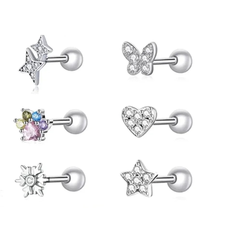 Boucles d'oreilles clous étoiles et papillons en argent sterling 925 - Bijoux délicats et raffinés