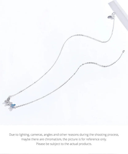 Soar with Style: Blue Zircon Korean Style Sterling Silver Butterfly Necklace