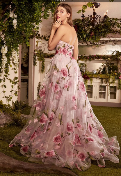 ROBE EN ORGANZA IMPRIMÉ PORTRAIT DE ROSE