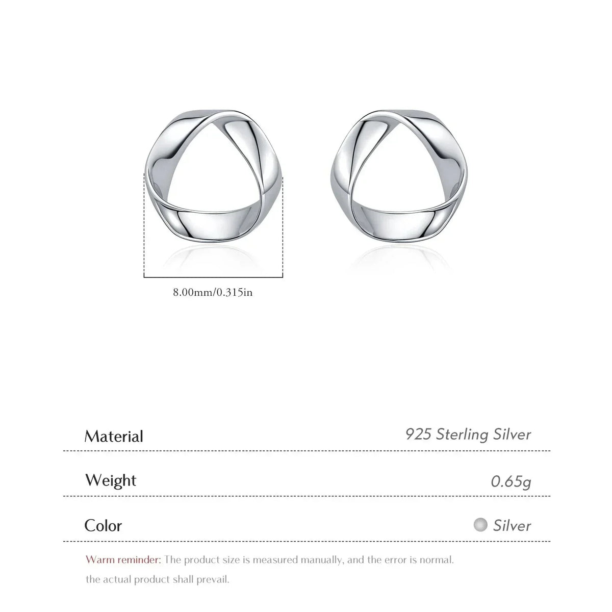 925 Sterling Silver Minimalist Wavy Stud Earrings - Women Fine Jewelry