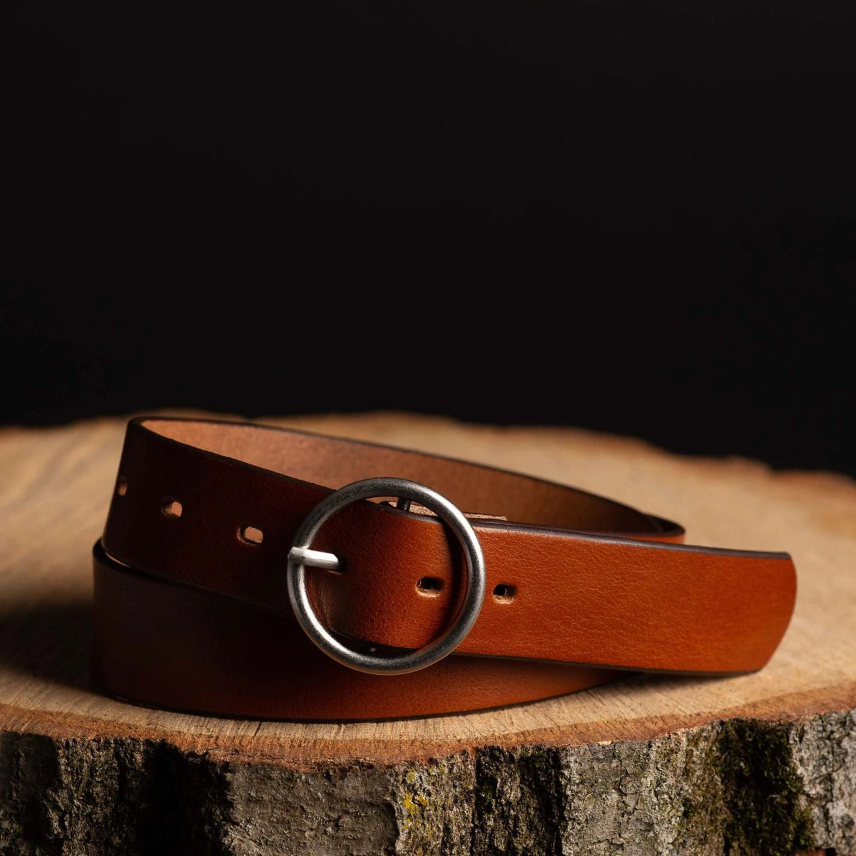 Sempre - Brown Vachetta Leather Waist Belt with Circular Buckle - Made in Canada