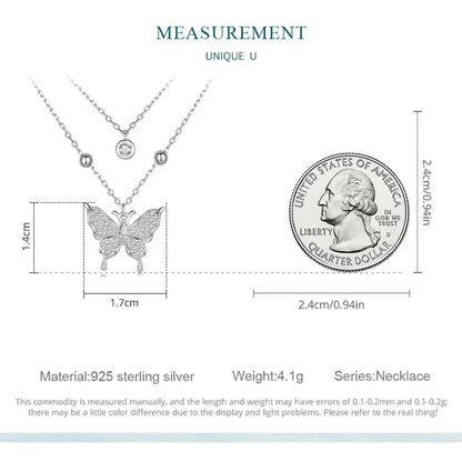 Collier pendentif papillon à double couche en argent sterling 925 pour femme - Bijoux fins élégants