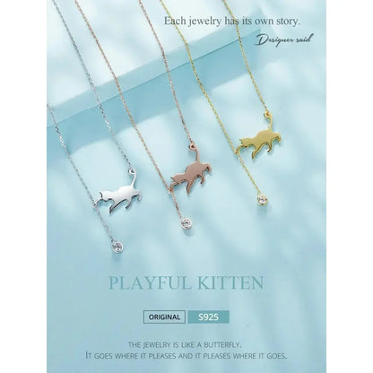 Magnifique collier chat en argent sterling 925 | Élégant pendentif ras-du-cou Scn232 en 3 couleurs