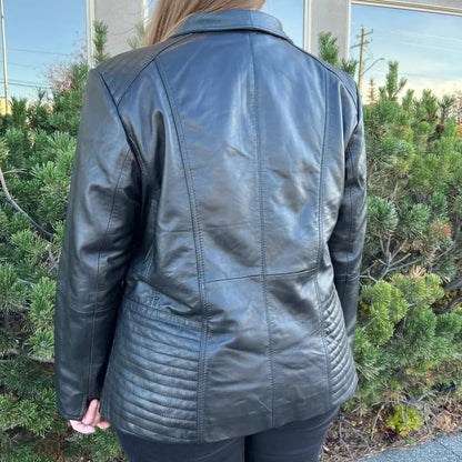 Women's Plus Size Sheep Leather Jacket with Removable Hood