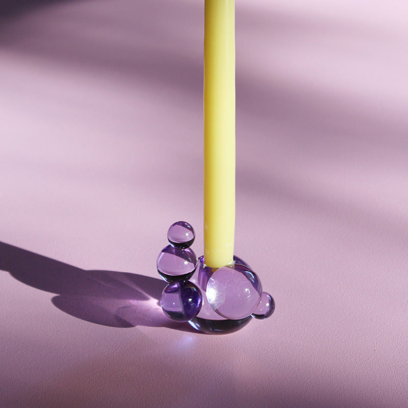 Bougeoir en verre bulle de cristal - Sculpture décorative violette