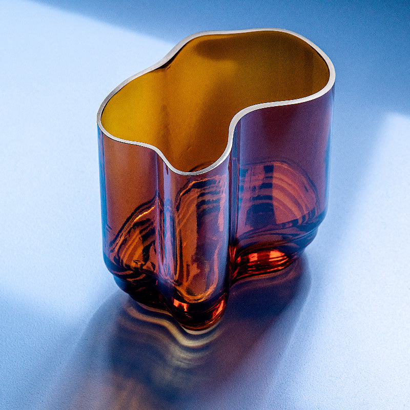 Vase Lac en Verre - Soufflé Bouche Ambre Motif Organique