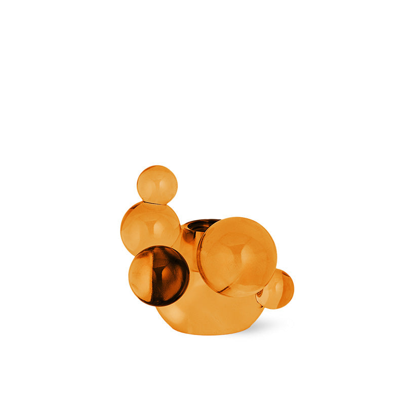 Bougeoir en verre bulle de cristal - Sculpture décorative orange