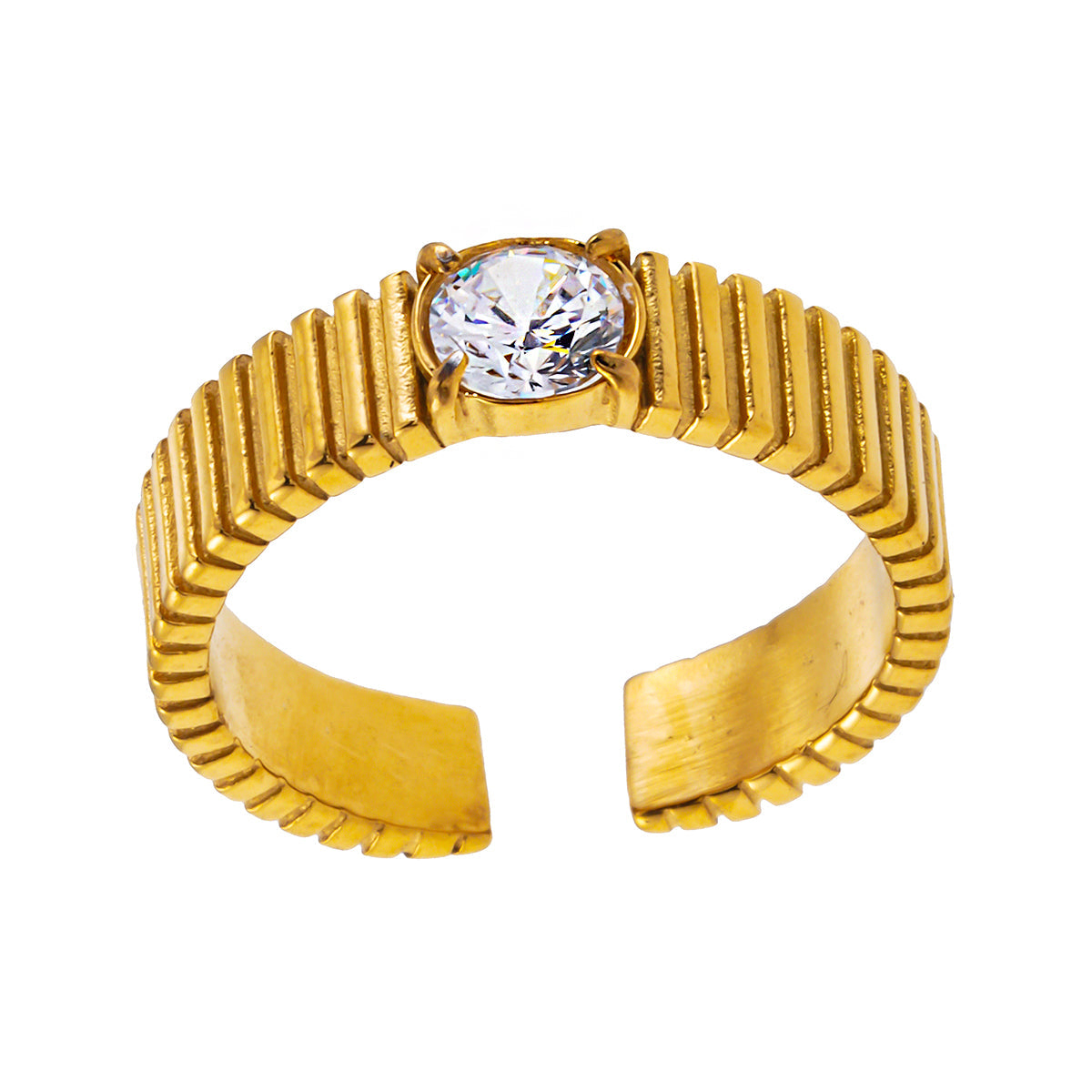 TALA : Bague texturée de style Art déco avec un centre en oxyde de zirconium rond