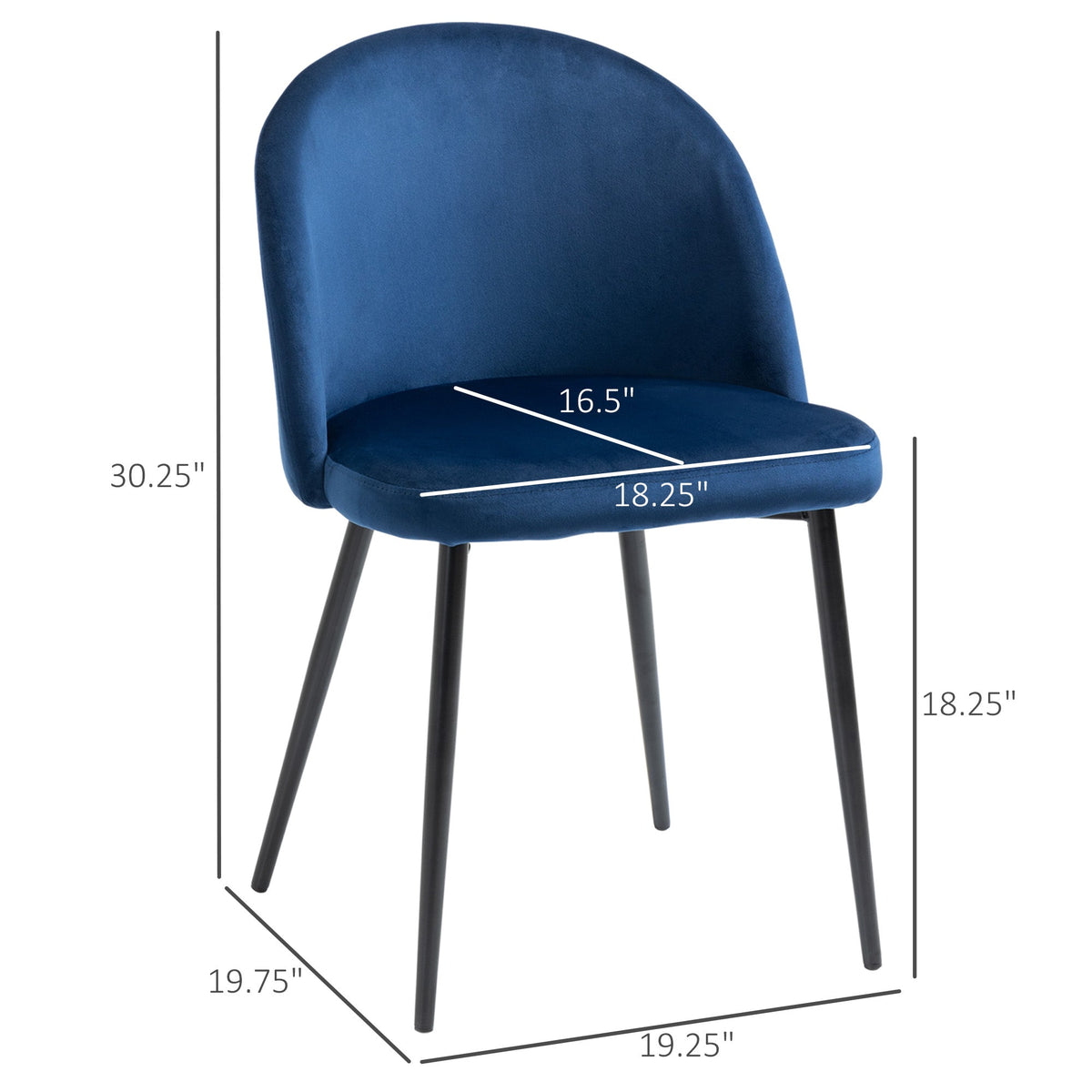 Lot de 2 chaises de salle à manger Dylan mi-dossier – Bleu foncé