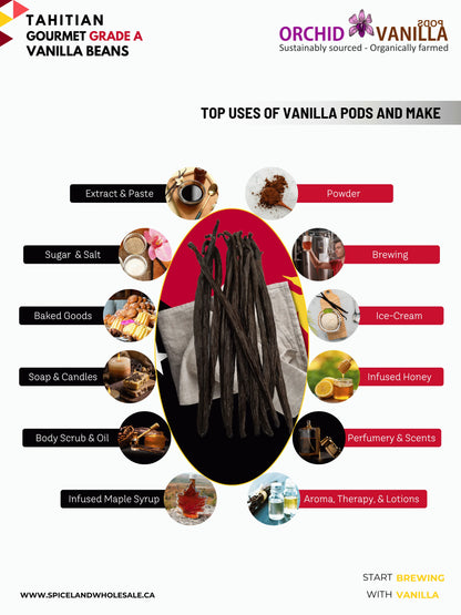 Tahitian Vanilla Beans Gourmet Grade-A <br>For Extract And Baking<BR>By Ounce