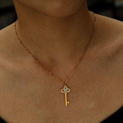 UNLOK Beaded Gold Chain with Zirconia Embellished Key Pendant