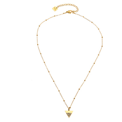 Collier chaîne perlée URIKA avec pendentif triangle pavé de zircons dorés