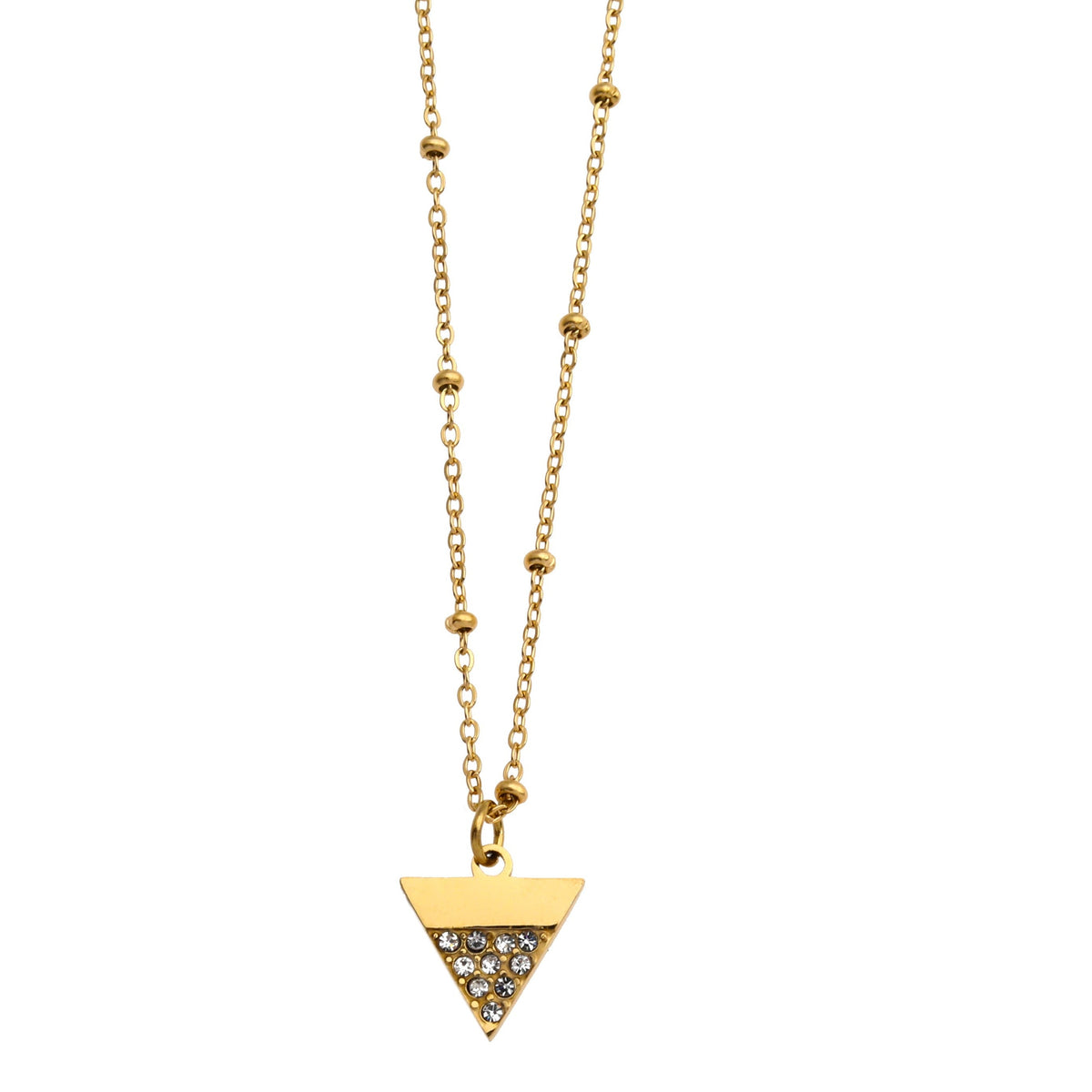Collier chaîne perlée URIKA avec pendentif triangle pavé de zircons dorés