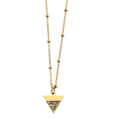 Collier chaîne perlée URIKA avec pendentif triangle pavé de zircons dorés