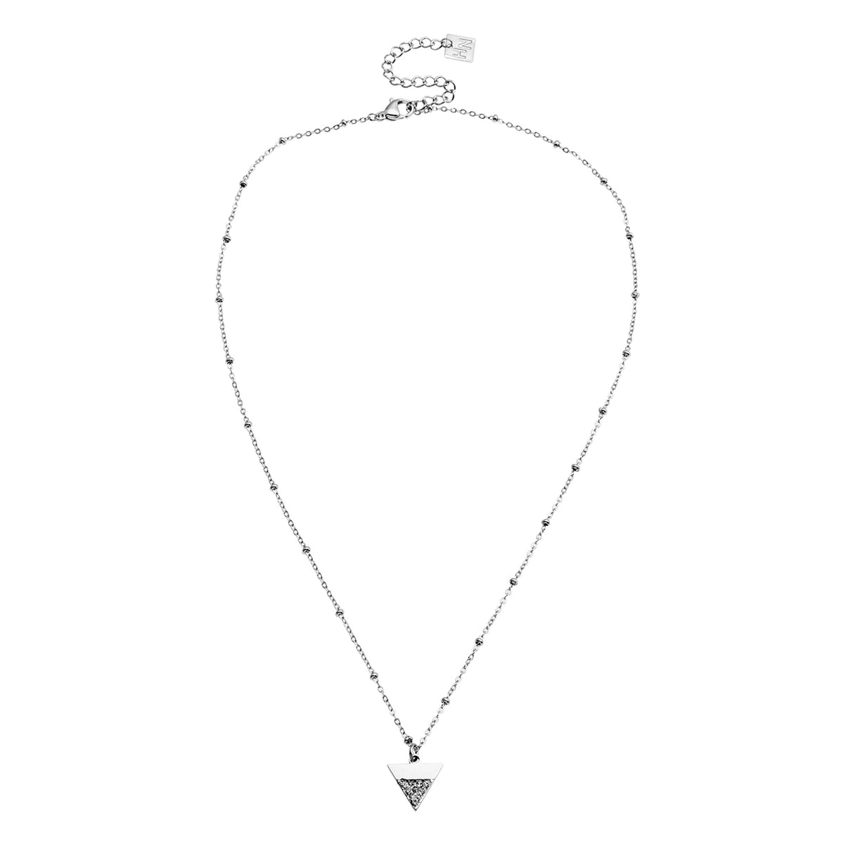 Collier chaîne perlée URIKA avec pendentif triangle pavé de zircons en argent