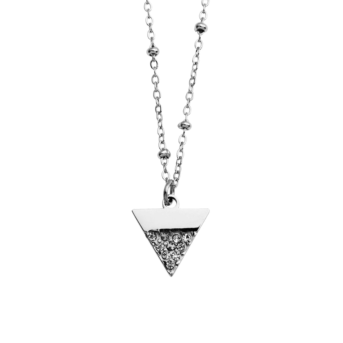 Collier chaîne perlée URIKA avec pendentif triangle pavé de zircons en argent