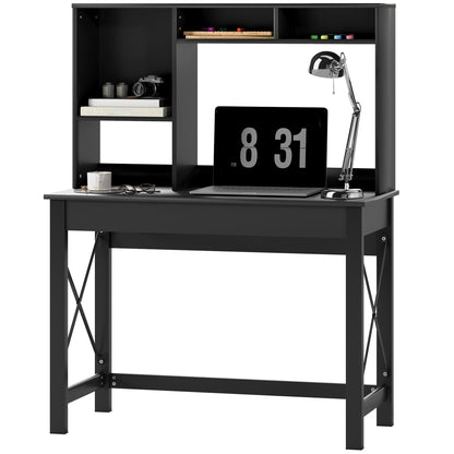 Bureau informatique Sloan avec surmeuble et étagères de rangement - Noir