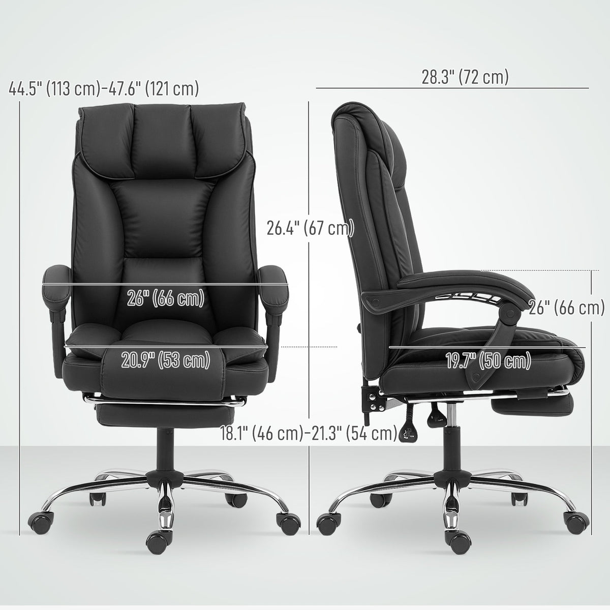 Fauteuil de bureau ergonomique Alexis avec cuir adapté aux animaux de compagnie, repose-pieds et dossier inclinable pivotant - Noir
