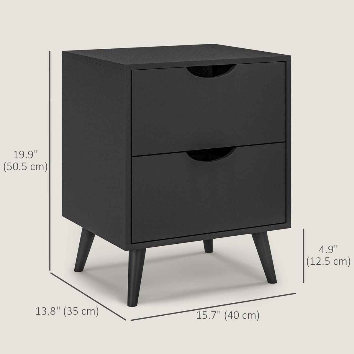 Chevet Jesse 2 tiroirs et pieds en pin-Noir